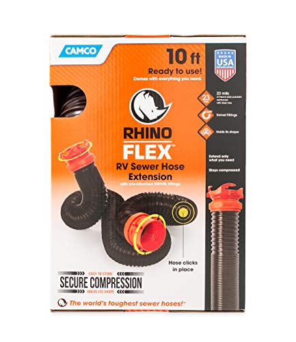 Camco RhinoFLEX RV Sewer Hose Extension Kit with Swivel Fitting, 10 ft (39774)