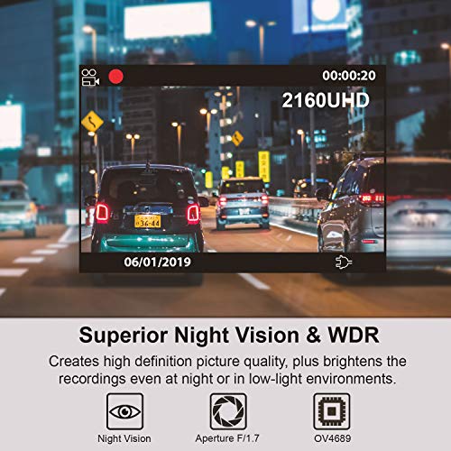 Rexing V1 4K Ultra HD Car Dash Cam with 2.4" LCD Screen, Wi-Fi, 170° Wide Angle, G-Sensor, WDR, Loop Recording, Supercapacitor, Mobile App (256GB Supported)
