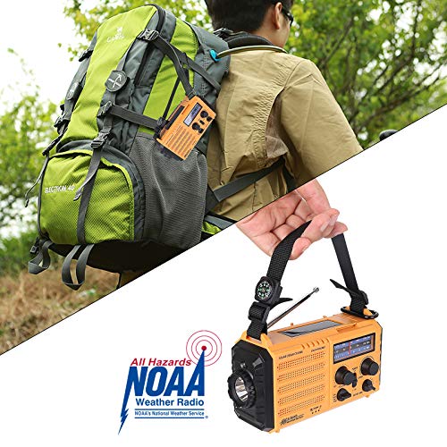 Raynic 5000mAh Solar & Hand Crank Emergency Weather Radio with AM/FM/SW/NOAA, 5W Power, Flashlight, Reading Lamp, Cellphone Charger & SOS Alarm (Yellow)