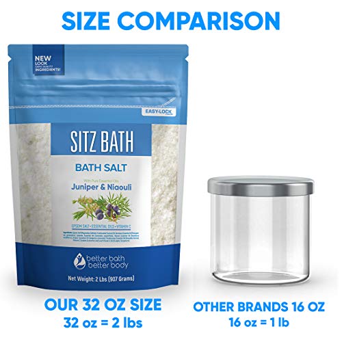Sitz Bath Soak 32 fl. oz. (BPA Free) with Epsom Salt, Natural Geranium, Frankincense, Lavender & Niaouli Oils & Vitamin C, Press-Lock Seal