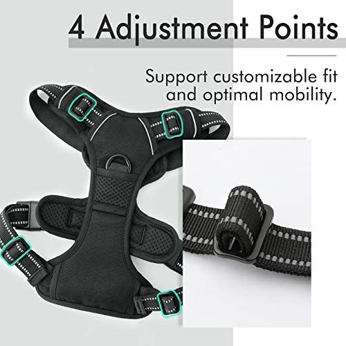 Rabbitgoo Dog Harness, No-Pull Pet Harness with (2 Leash Clips), Adjustable Soft Padded Vest (Reflective, No-Choke, Oxford), Easy Control Handle for Large Dogs, Black, L