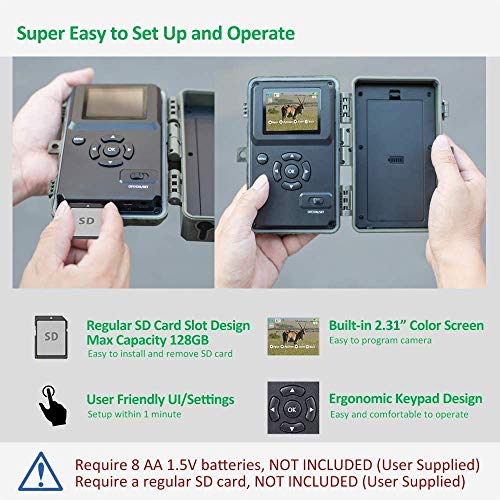 GardePro A3 Trail Camera [20MP, 1080P, H.264 Video, 100ft No Glow Night Vision, 0.1s Trigger Speed, 82ft Motion Detection, Waterproof] for Wildlife & Deer Game Trail
