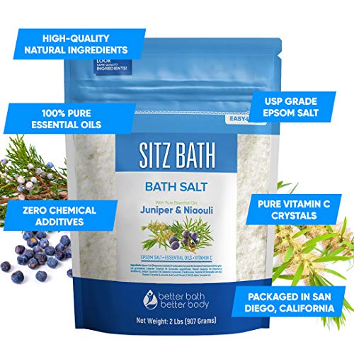 Sitz Bath Soak 32 fl. oz. (BPA Free) with Epsom Salt, Natural Geranium, Frankincense, Lavender & Niaouli Oils & Vitamin C, Press-Lock Seal