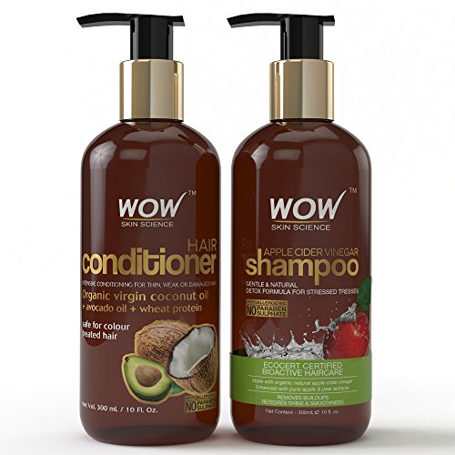 Wow Apple Cider Vinegar Hair Shampoo and Conditioner Set (10 fl oz Each) - Clarifying, Damage Repair, Antifungal, Anti-Bacterial, Vegan, No Sulphates or Parabens - For Men and Women (1 Pack Combo)