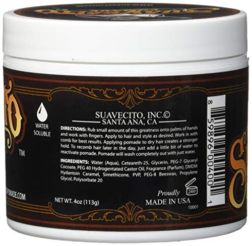 Suavecito Original Pomade 4 oz (1 Pack) - Medium Hold, Medium Shine Hair Gel for Men - Water-Based, Flake-Free, Easy to Wash Out - All-Day Hold for All Hairstyles