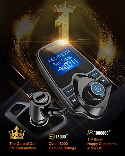 Nulaxy Bluetooth FM Transmitter (Adapter Car Kit) with Display, TF/SD Card & USB Car Charger for Smartphones & Audio Players