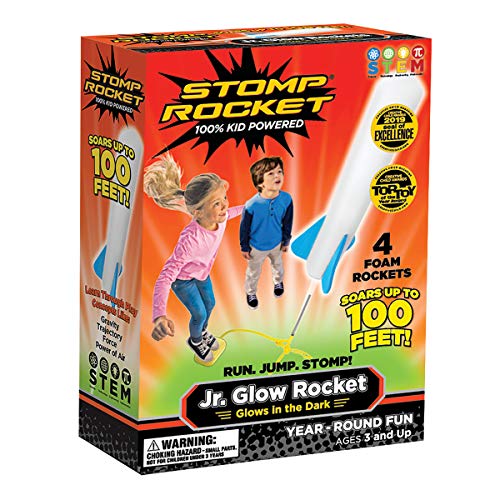 Stomp Rocket Jr. Glow Rocket Launcher Set with 4 Foam Rockets (Ages 3+).