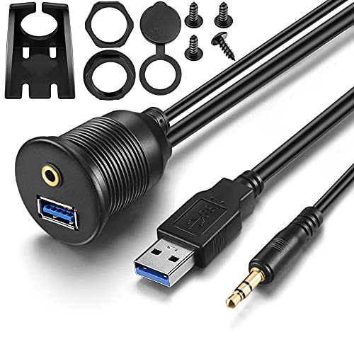 URWOOW 3.5mm & USB 3.0 Flush Mount Extension Cable (2M/6ft), for Car, Boat, Motorcycle