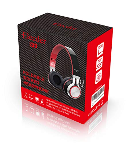 Elecder i39 Headphones with Microphone, Foldable Lightweight, Adjustable On-Ear Headsets with 3.5mm Jack for Cellphones, Computers, MP3/4, Kindle, School (Red/Black)