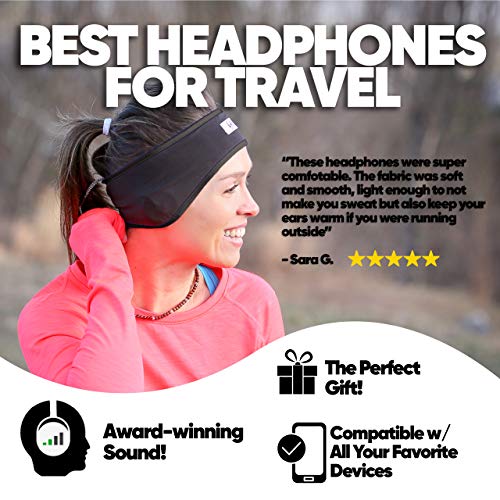 CozyPhones Over-Ear Headband Headphones with Lycra Cool Mesh Lining and Thin Speakers (Black), plus Travel Bag