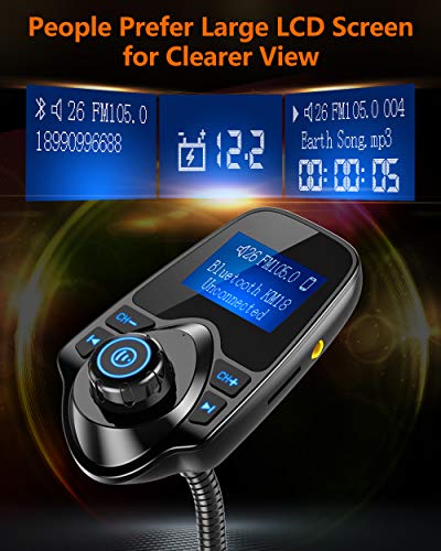 Nulaxy Bluetooth FM Transmitter (Adapter Car Kit) with Display, TF/SD Card & USB Car Charger for Smartphones & Audio Players