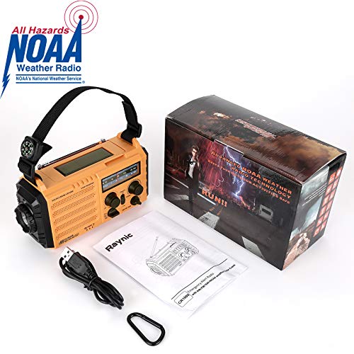 Raynic 5000mAh Solar & Hand Crank Emergency Weather Radio with AM/FM/SW/NOAA, 5W Power, Flashlight, Reading Lamp, Cellphone Charger & SOS Alarm (Yellow)