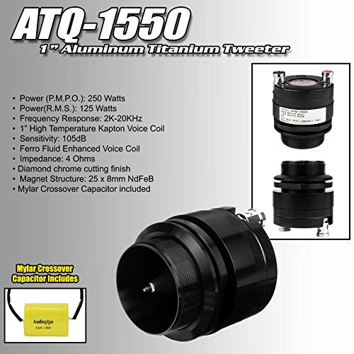 Audiopipe ATQ-1550 4-Pack 1" 250W Aluminum Titanium Car Audio Tweeters with Kapton Voice Coils (4 Ohm).