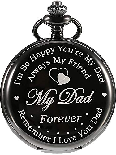 Engraved Pocket Watch with Delicate Box: Father's Day Gift for Dad from Daughter/Son (Black)