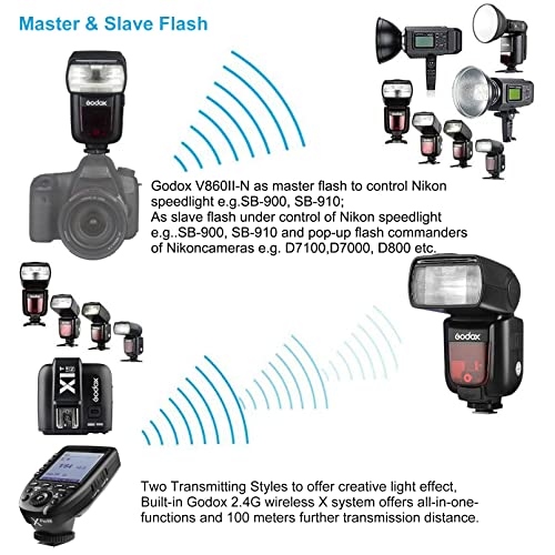 Godox V860II-N 2.4GHz TTL Camera Flash for Nikon D800, D700, D7100, D7000, D5200, D5100, D5000, D300, D300S, D3200, D3100, D3000, D200, D70S, D810, D610, D90, D750