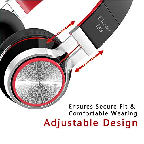 Elecder i39 Headphones with Microphone, Foldable Lightweight, Adjustable On-Ear Headsets with 3.5mm Jack for Cellphones, Computers, MP3/4, Kindle, School (Red/Black)