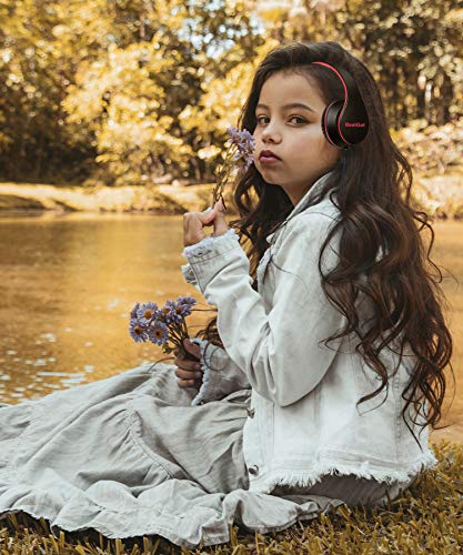 BestGot Children's Headphones with Microphone, Volume Control and Removable Cord (Black/Blue)