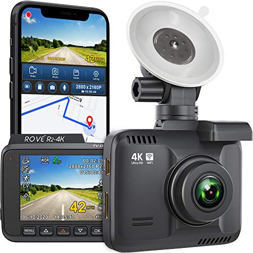 Rove R2-4K Dash Cam with Built-in WiFi, GPS, 2160P UHD, 2.4" LCD, 150° Wide Angle, WDR, and Night Vision