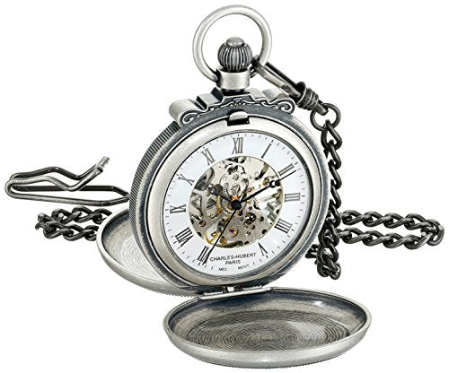 Charles-Hubert Paris 3868-S Classic Collection Double Hunter Mechanical Pocket Watch with Antiqued Finish