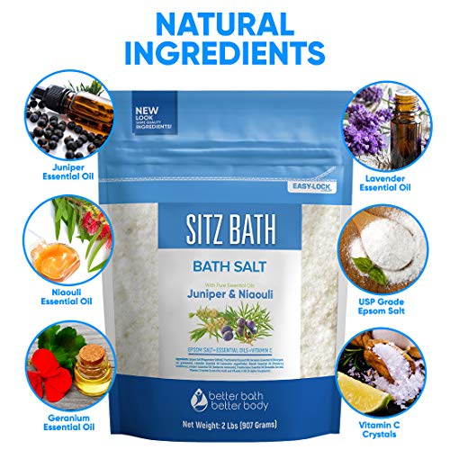 Sitz Bath Soak 32 fl. oz. (BPA Free) with Epsom Salt, Natural Geranium, Frankincense, Lavender & Niaouli Oils & Vitamin C, Press-Lock Seal