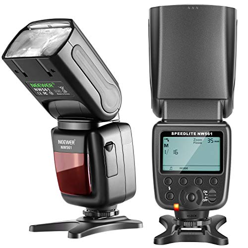 Neewer NW561 LCD Flash Speedlite for Canon, Nikon, Panasonic, Olympus, Pentax, Fujifilm, and Sony DSLR and Mirrorless Cameras with Mount Adapter.
