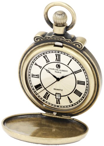 Charles-Hubert Paris 3864-G Classic Collection Gold-Plated Pocket Watch with Antiqued Finish (Hunter Case)