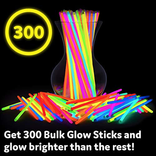 PartySticks 300pk Glow Sticks (8 Inch) - Glow in The Dark Party Favors, Decorations and Necklaces/Bracelets with Connectors