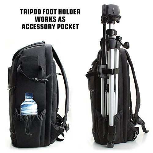 USA GEAR DSLR Camera Backpack Case with 15.6" Laptop Compartment, Padded Dividers, Tripod Holder, Rain Cover and Storage Pockets - Long-Lasting Durability (Black)