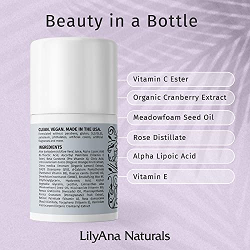 LilyAna Naturals Face Moisturizer (1.7oz), for Women & Men. Anti-Aging, Dry Skin & Dark Spot Brightening, with Rose & Pomegranate Extracts. Made in USA.