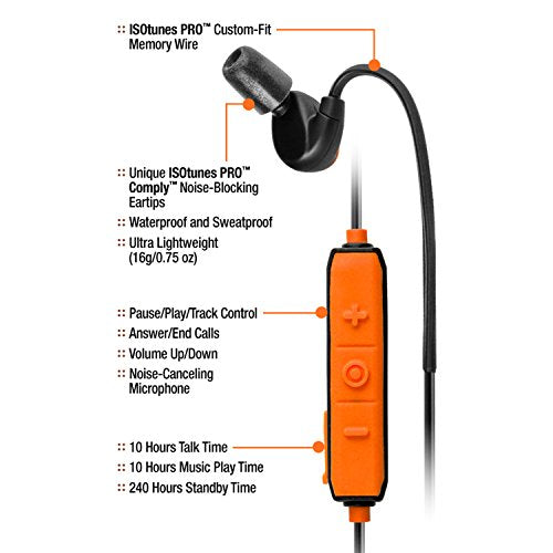 ISOtunes PRO OSHA-Compliant Bluetooth Hearing Protectors, 27 dB NRR, 10-Hour Battery, Noise Cancelling Mic (Safety Orange)