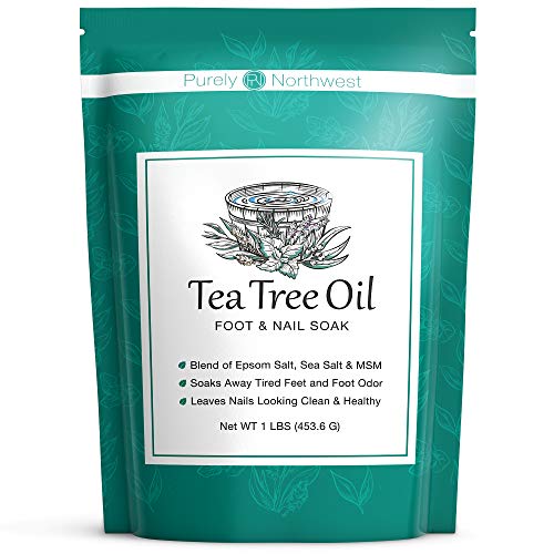 Purely Northwest Tea Tree Oil and Epsom Salt Foot Soak (16 Oz), Professional Pedicure Treatment to Alleviate Toenail Fungus, Athletes Foot & Stubborn Odor, Softens Dry Calluses, Use in Any Foot Bath or Spa, Made in USA