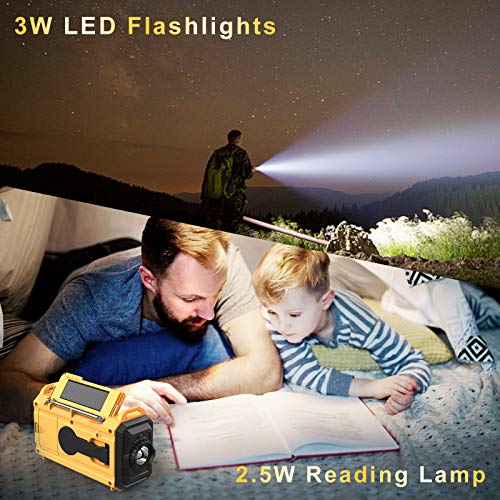 Raynic 5000mAh Solar & Hand Crank Emergency Weather Radio with AM/FM/SW/NOAA, 5W Power, Flashlight, Reading Lamp, Cellphone Charger & SOS Alarm (Yellow)