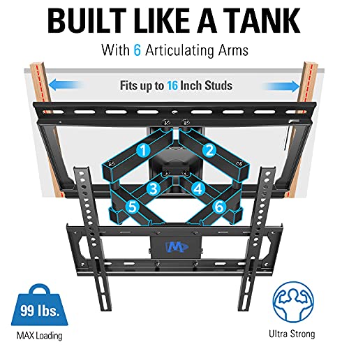 Mount Dream MD2380 TV Wall Mount for 32-55" TVs w/Swivel & Tilt, Max VESA 400x400mm, 99 lbs. Max Load, 16" Studs [Full Motion Articulating Dual Arms]