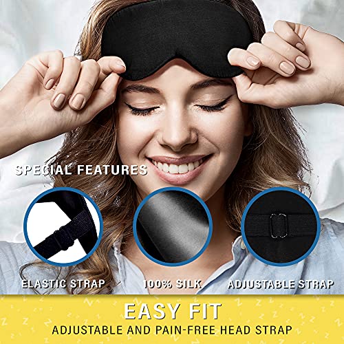 Jersey Slumber 100% Silk Sleep Mask - Comfy & Soft Eye Mask with Adjustable Strap - Sleep Aid & Light Blocker (Blocks Light)