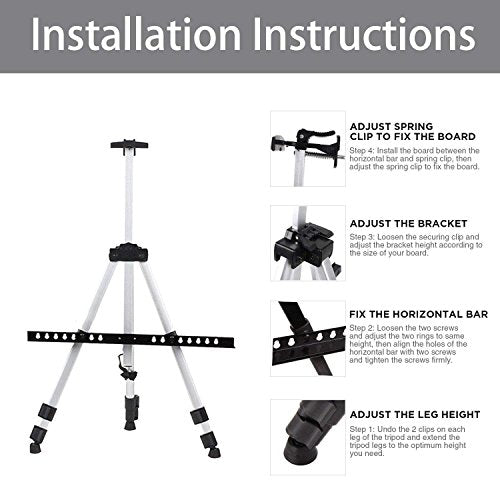 Ohuhu 66-inch Aluminum Artist Easel Stand with Carry Bag for Table-Top or Floor Use