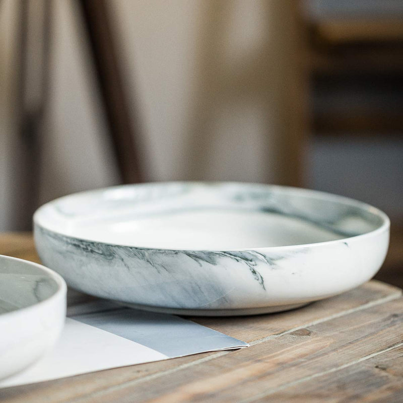 2-Pack Stackable 10-Inch Porcelain (and) Ceramic Serving Bowls, Grey Marble