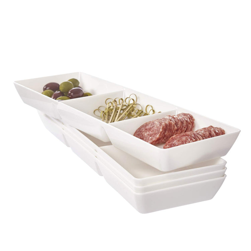 Avant 15-Inch x 5-Inch Plastic 3-Section Tray (Set of 4, White)