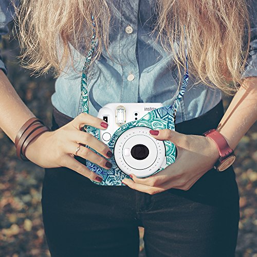 Fintie Protective Cover for Fujifilm Instax Mini 8, 8+, 9 (Micklyn Le Feuvre) - Vegan Leather, Removable Strap, Emerald Illusions