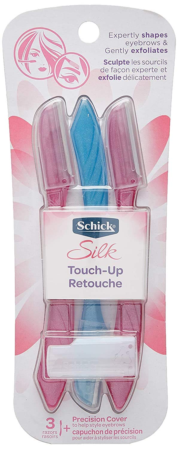 Schick Hydro Silk Touch-Up Multipurpose Exfoliating Tool, Eyebrow & Facial Razor with Precision Cover (3 Count, Packaging May Vary)