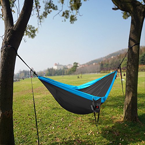 Honest Outfitters Single Hammock with Basic Straps, Portable Parachute Nylon (Grey/Blue, 55"W x 108"L)
