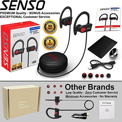SENSO Wireless Sports Headphones with Microphone, IPX7 Waterproof HD Stereo (8 Hour Battery, Noise Cancelling)