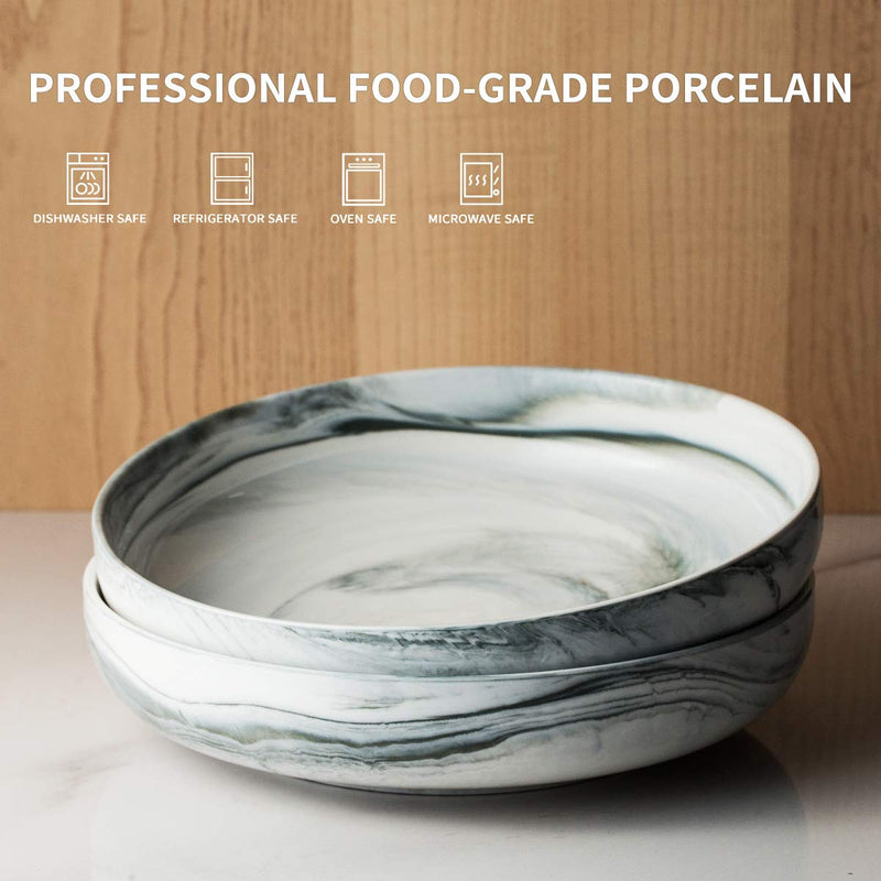 2-Pack Stackable 10-Inch Porcelain (and) Ceramic Serving Bowls, Grey Marble