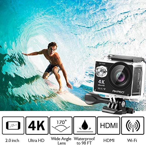 AKASO EK7000 4K Ultra HD Action Camera (30FPS, 170° Wide-Angle, 98ft Waterproof).