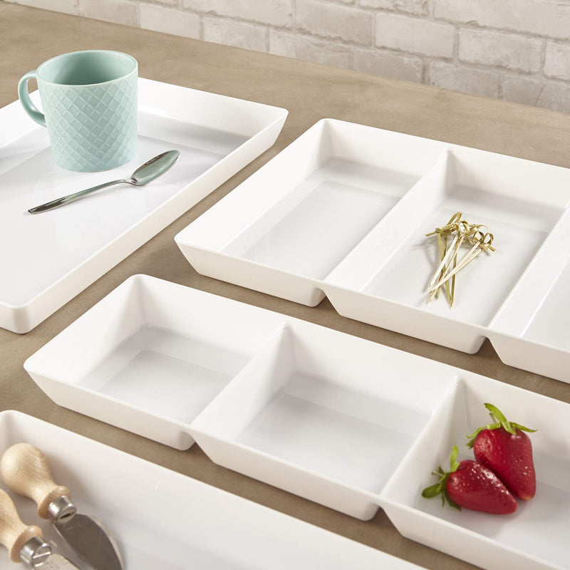 Avant 15-Inch x 5-Inch Plastic 3-Section Tray (Set of 4, White)