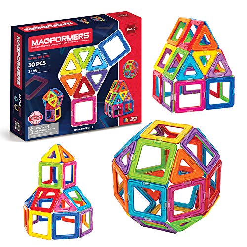 Magformers Basic Set (30 pieces) Rainbow Magnetic Building Blocks, STEM Toy (63076)