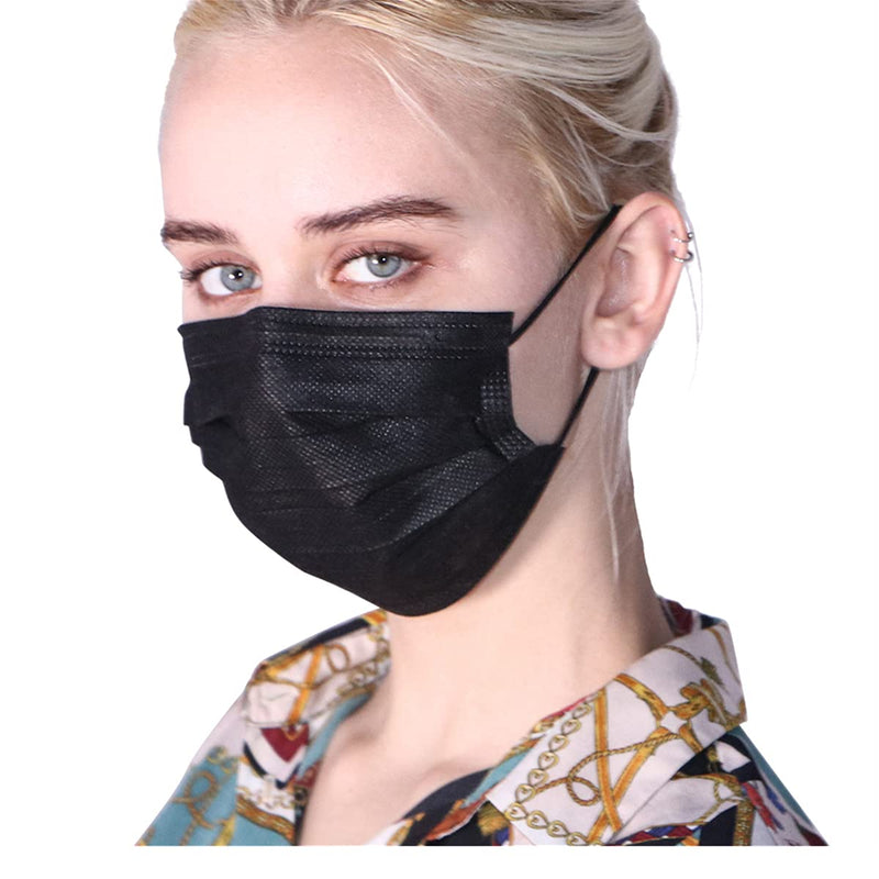 Black Disposable Face Masks (100 Pack), 3 Ply Filter Protection