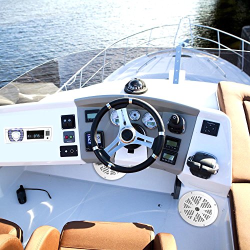 Pyle PLMRKT36WT Marine Receiver & Speaker Kit with Built-in Bluetooth & Microphone, AM/FM Radio, 5.25’’ Waterproof Speakers (2), In-Dash LCD Digital Stereo, MP3/USB/SD Readers & Remote Control