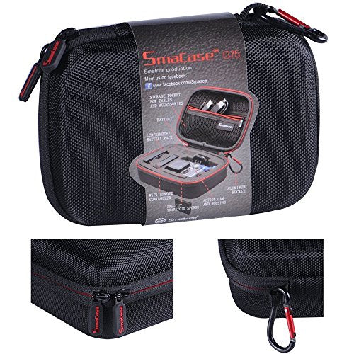 Smatree Carrying Case Compatible for GoPro Hero 8/7/6/5/4/3+/3/2/1 and GOPRO HERO (2018) and DJI Osmo Action (Black & Red), Extra-Small