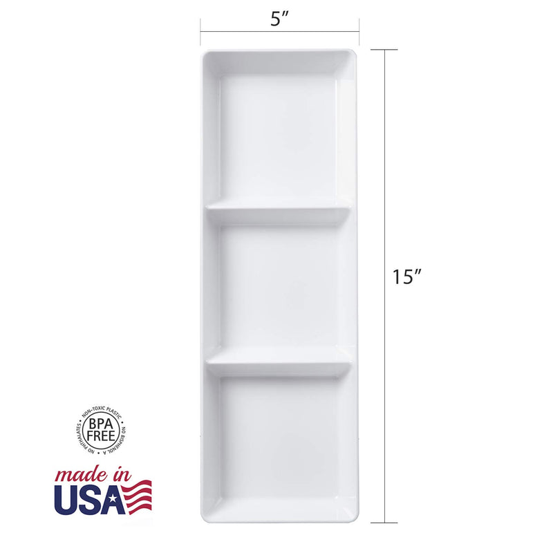 Avant 15-Inch x 5-Inch Plastic 3-Section Tray (Set of 4, White)