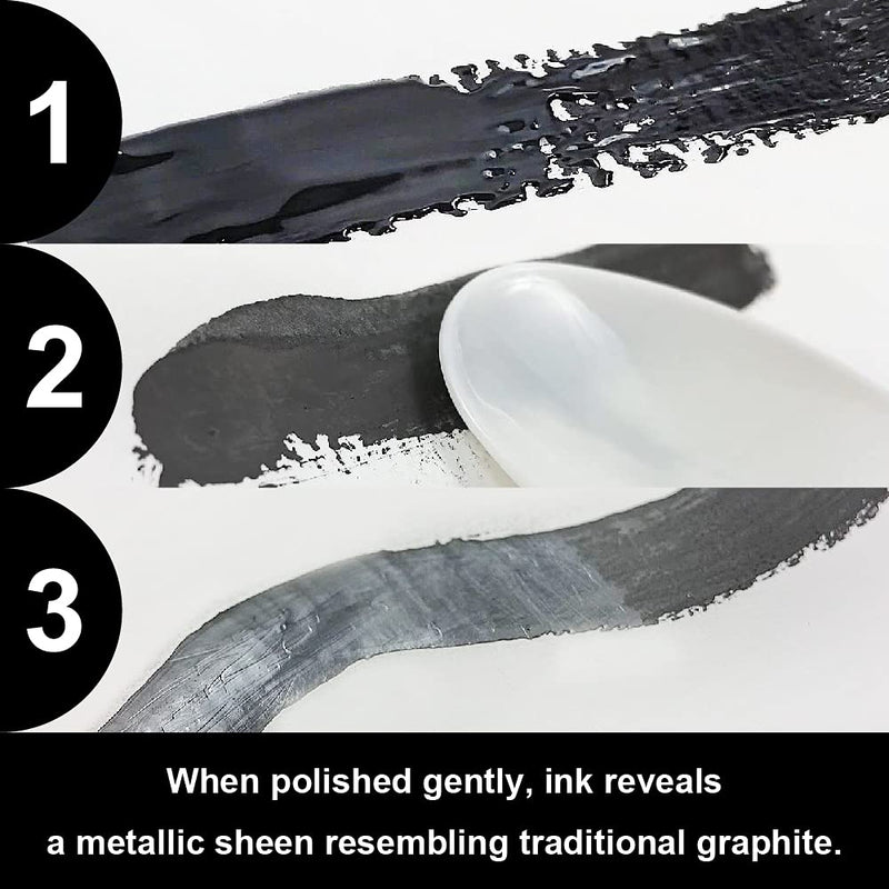 Kuretake ZIG FLUID GRAPHITE Paint 60ml [Metallic Black] for Craft, Art, Illustration, Dip Pen, Calligraphy, Lettering and Journaling (Made in Japan)